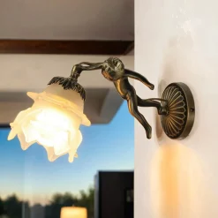 Wandlampe Messing Antik Echt Jugendstil Putti