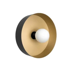 Wandlampe Messing Eisen E27 D: 30 cm rund Schwarz Gold