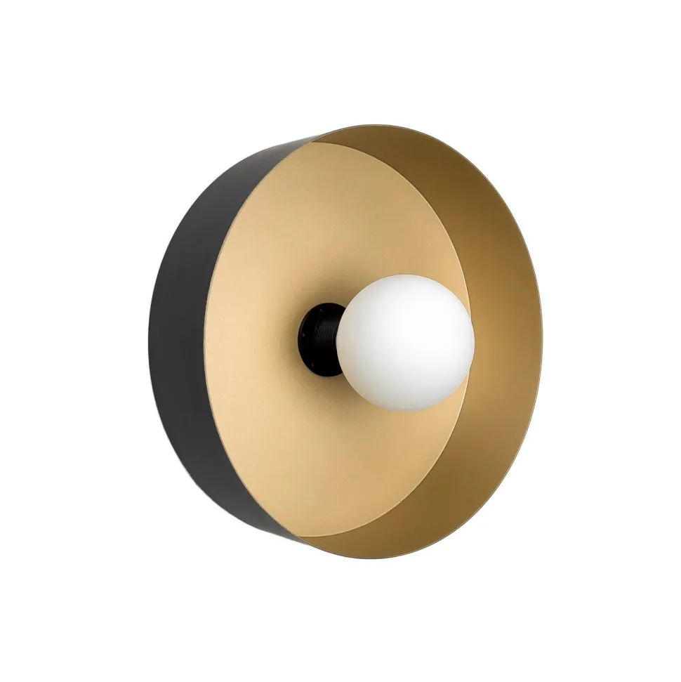 Wandlampe Messing Eisen E27 D: 30 cm rund Schwarz Gold