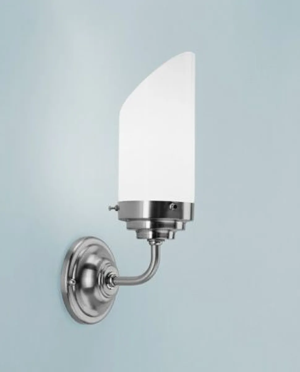 Wandlampe Messing Glas T:14 cm E27 in Nickel blendarm