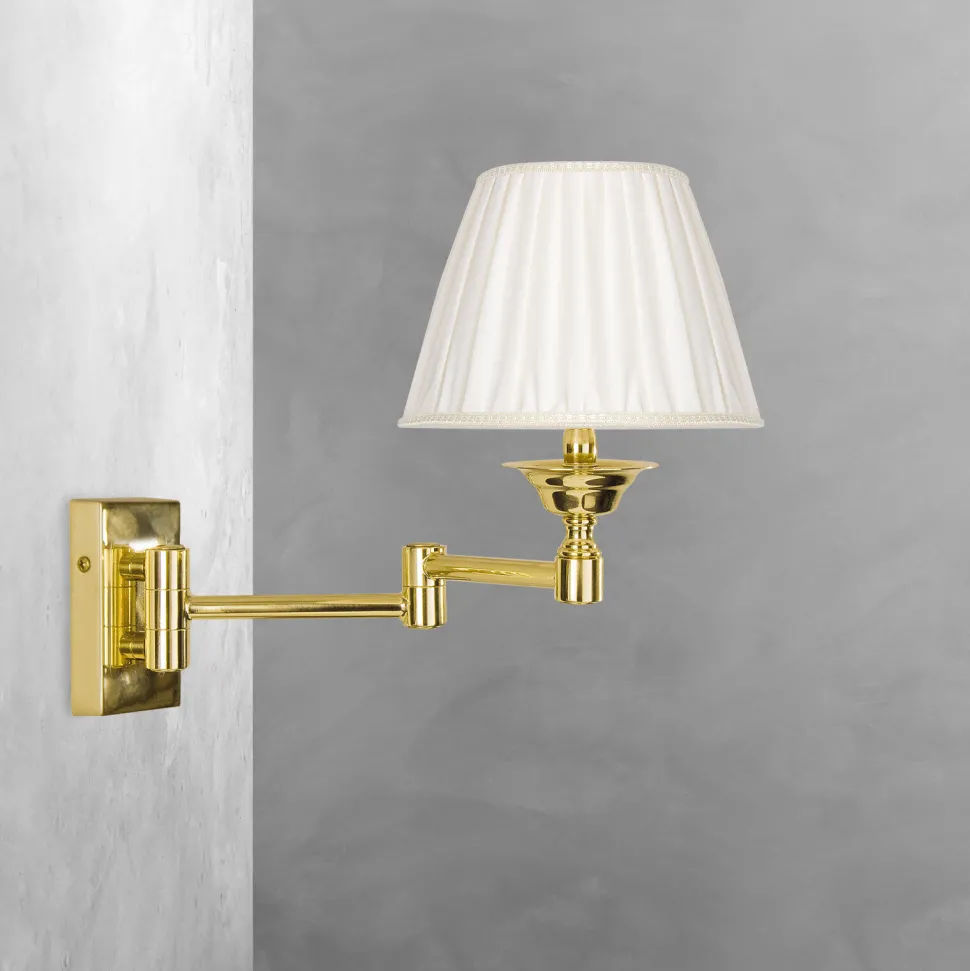 Wandlampe Messing poliert Stoff Weiß E14 Gelenkarm
