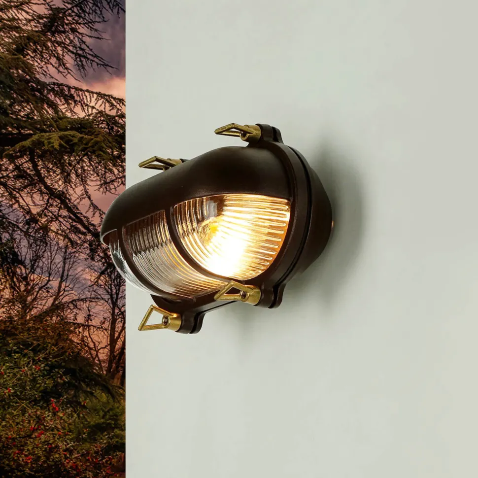 Wandlampe Messing Riffelglas IP64 rostfrei E27 außen