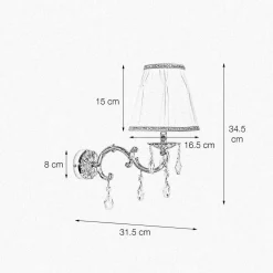 Wandlampe Messing Stoff Kristall H: 34,5 cm poliert Weiß E14
