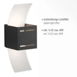 Wandlampe Metall Anthrazit indirekt G9 H:30 cm Modern