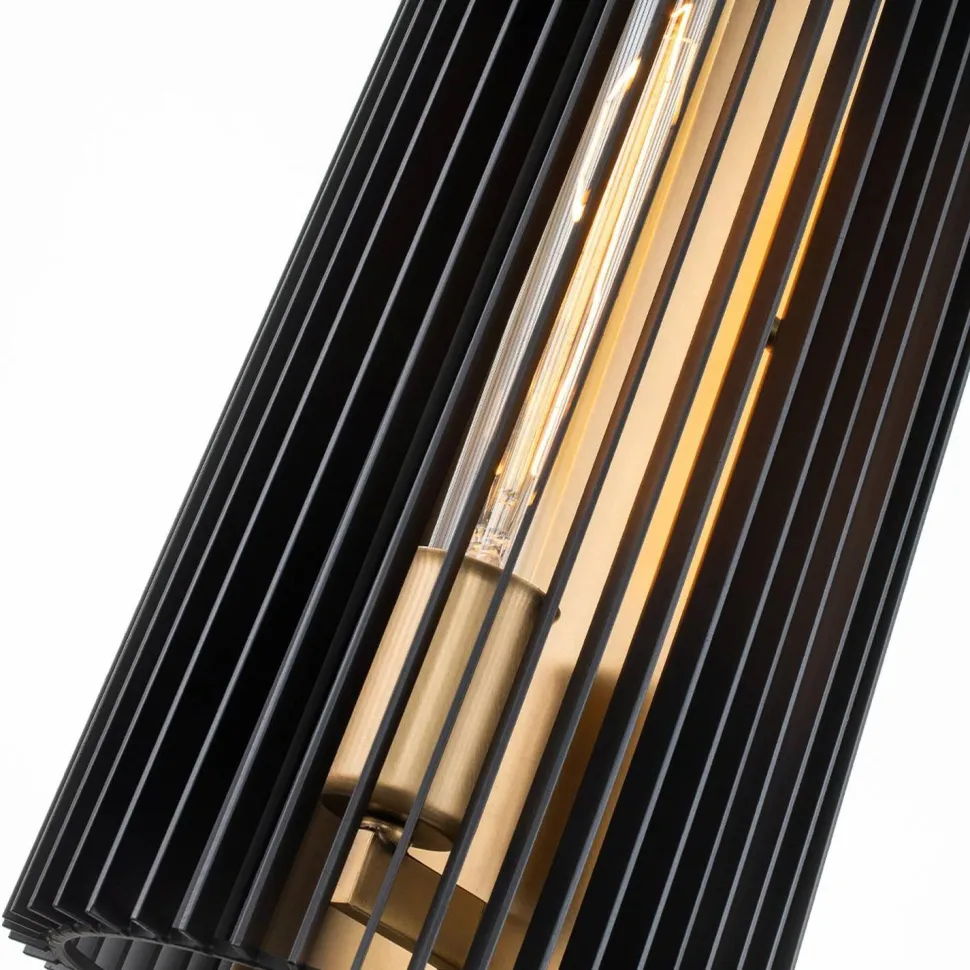 Wandlampe Metall E27 H: 43,2 cm in Messing Schwarz