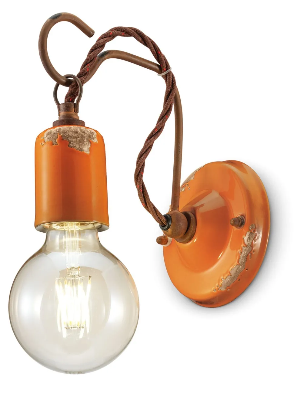 Wandlampe Metall E27 H: 18 cm Orange Shabby Antik