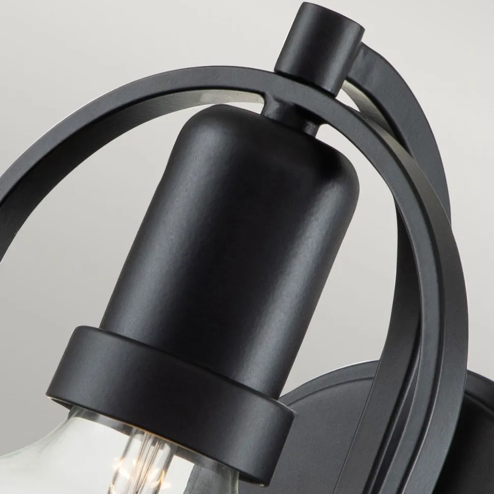 Wandlampe Metall Glas E27 23,3 cm hoch Schwarz Vintage