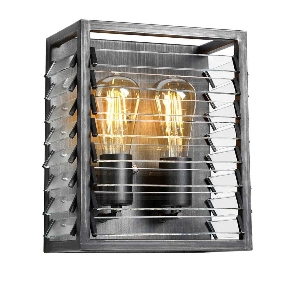 Wandlampe Metall Glas E27 28,8 cm hoch Gunmetal Grau