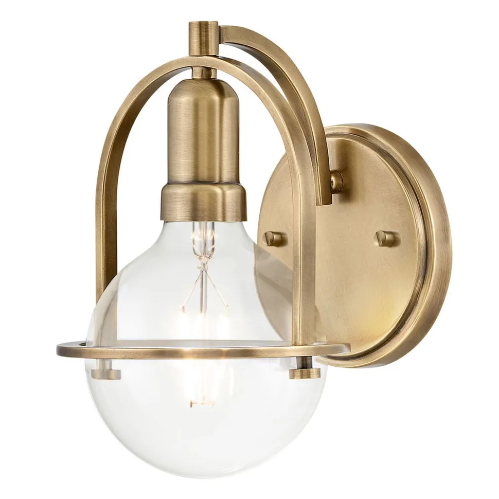 Wandlampe Metall Glas E27 H: 23,3 cm in Messing Antik