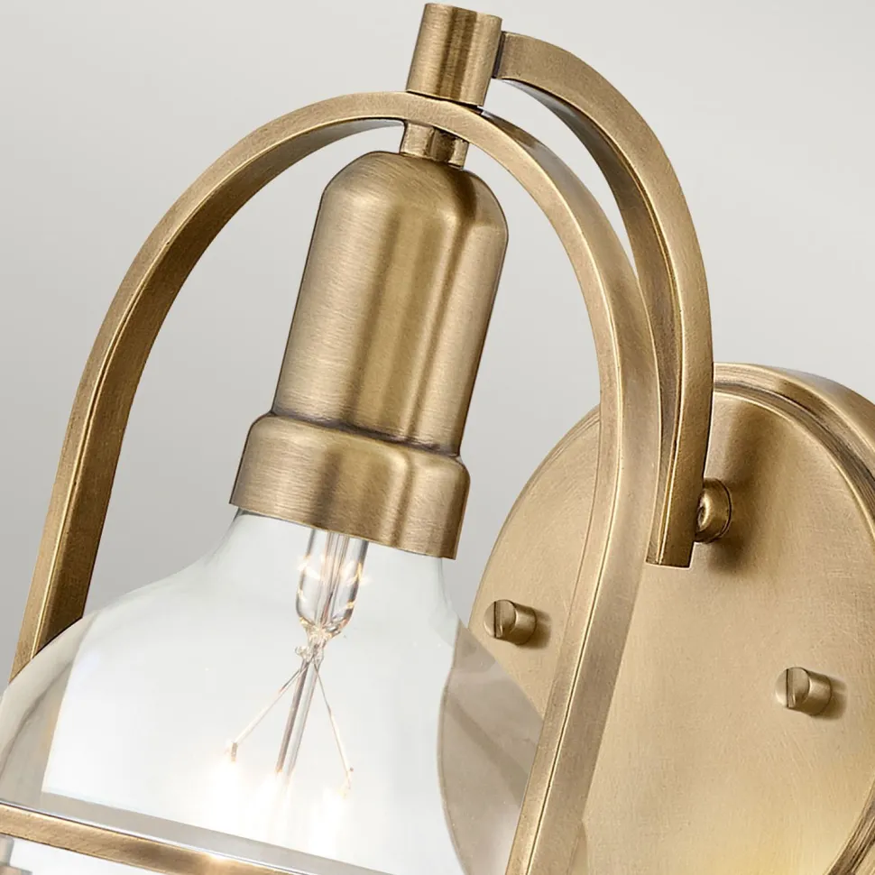 Wandlampe Metall Glas E27 H: 23,3 cm in Messing Antik