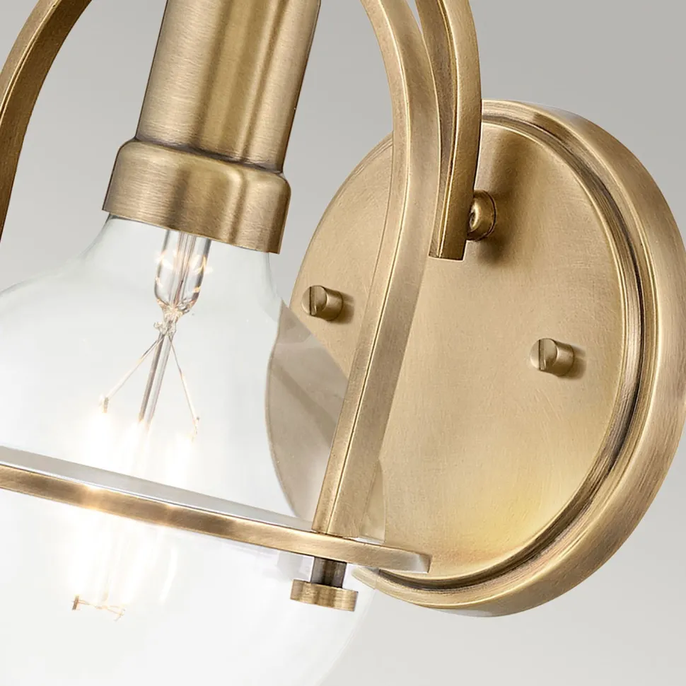 Wandlampe Metall Glas E27 H: 23,3 cm in Messing Antik