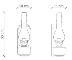 Wandlampe Metall Glas H: 33 cm E14 Vintage Design