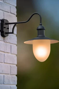 Wandlampe Metall Glas Schwarz T:44 cm IP44 Garten Hof