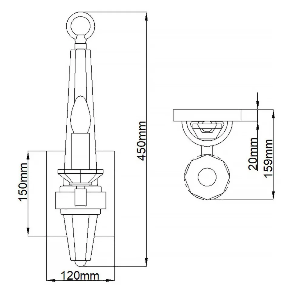 Wandlampe Metall Kristall 45 cm hoch E14 HARLOW