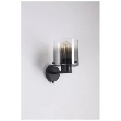 Wandlampe Metall Rauchglas E27 H:24 cm mit Schalter