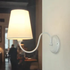 Wandlampe Metall Weiß Stoff Lampe Rustikal