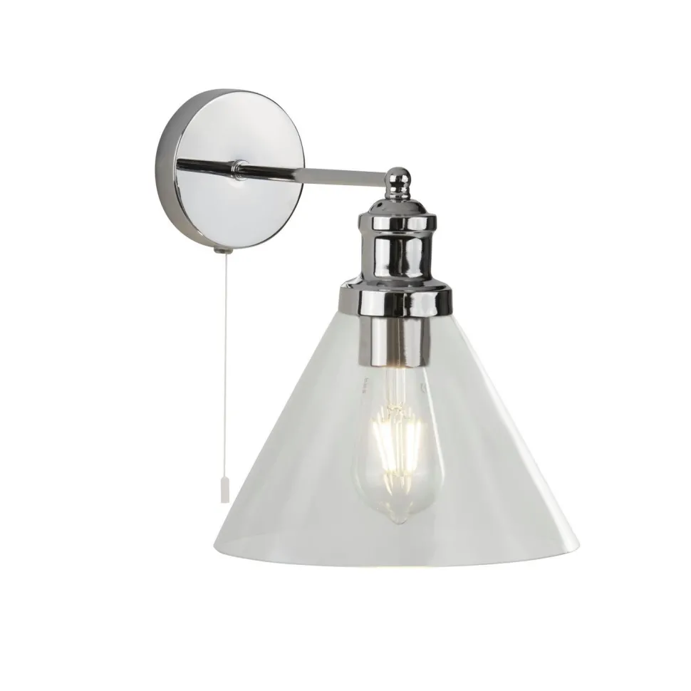 Wandlampe mit Schalter Chrom Klar E27 Glas
