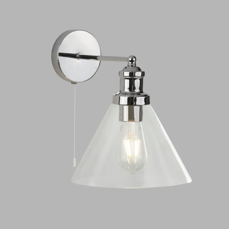 Wandlampe mit Schalter Chrom Klar E27 Glas