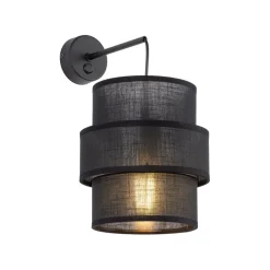 Wandlampe mit Schalter H: 33 cm Stoff Metall Schwarz E27