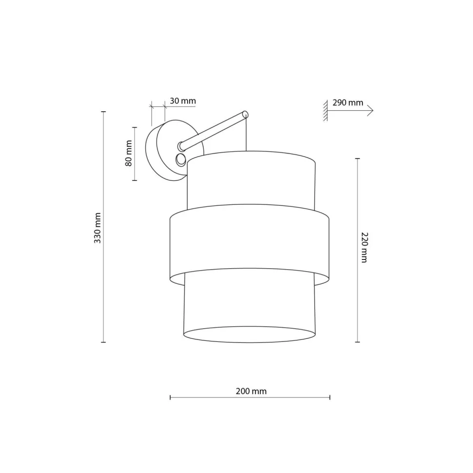 Wandlampe mit Schalter H: 33 cm Stoff Metall Schwarz E27