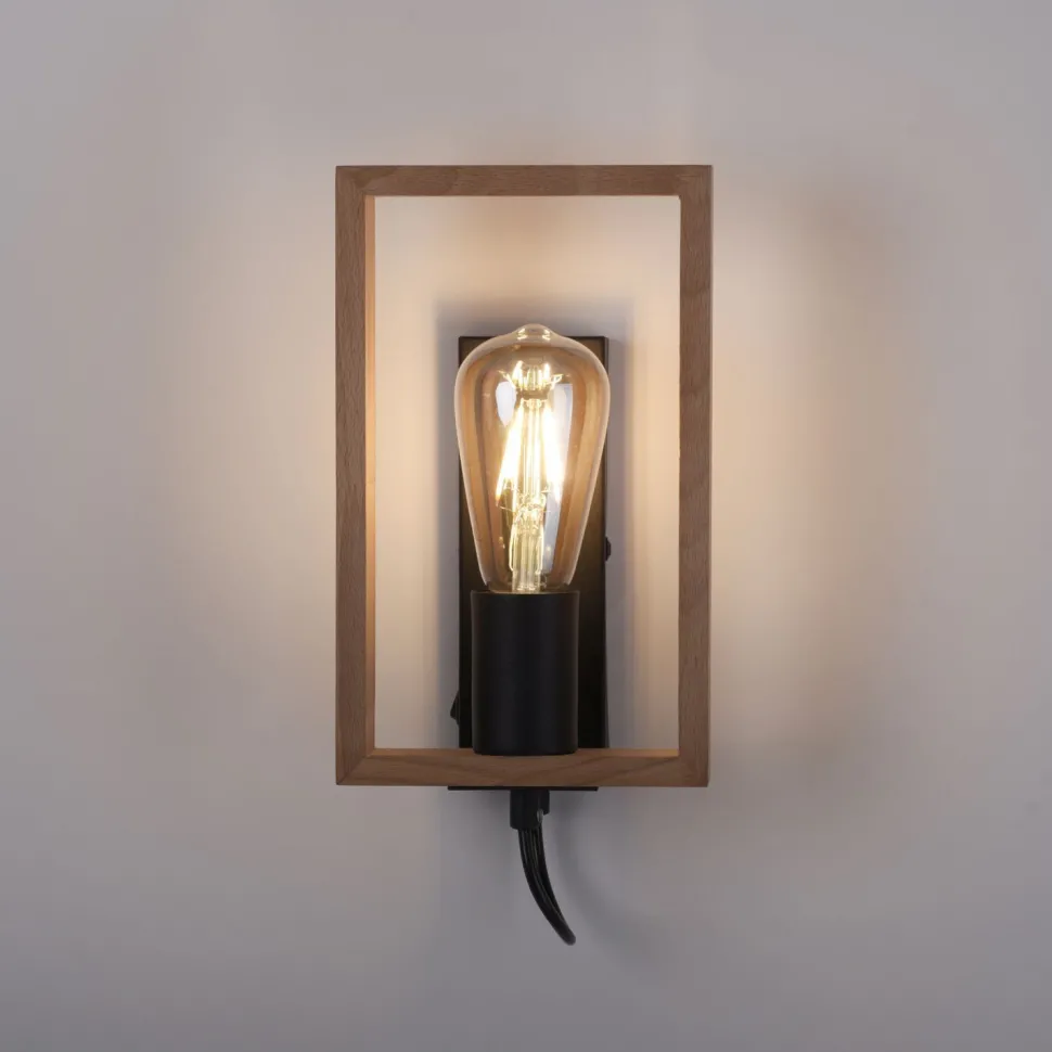 Wandlampe mit Schalter Holz Metall H:25 cm E27 Retro