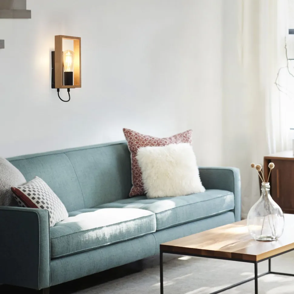 Wandlampe mit Schalter Holz Metall H:25 cm E27 Retro