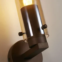 Wandlampe mit Schalter Metall Glas E27 Mokka Bernstein