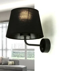 Wandlampe mit Schalter Schwarz Stoffschirm MAJA