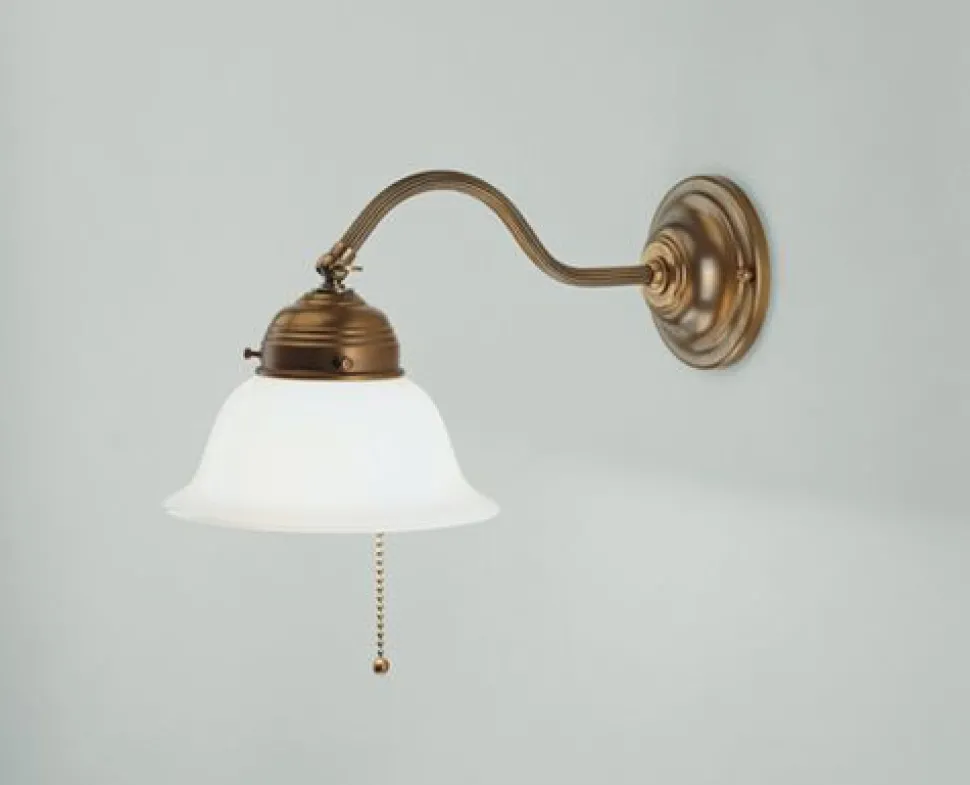 Wandlampe mit Zugschalter Glas Messing E27 blendarm