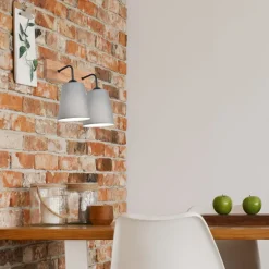 Wandlampe Modern Grau Natur B: 33 cm 2-flammig E27 Stoff Holz