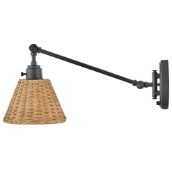 Wandlampe Rattan Metall Gelenkarm schwenkbar E27 zum Lesen