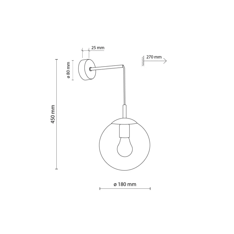 Wandlampe Rauchglas H: 45 cm B: 18 cm Metall Kugelschirm E27