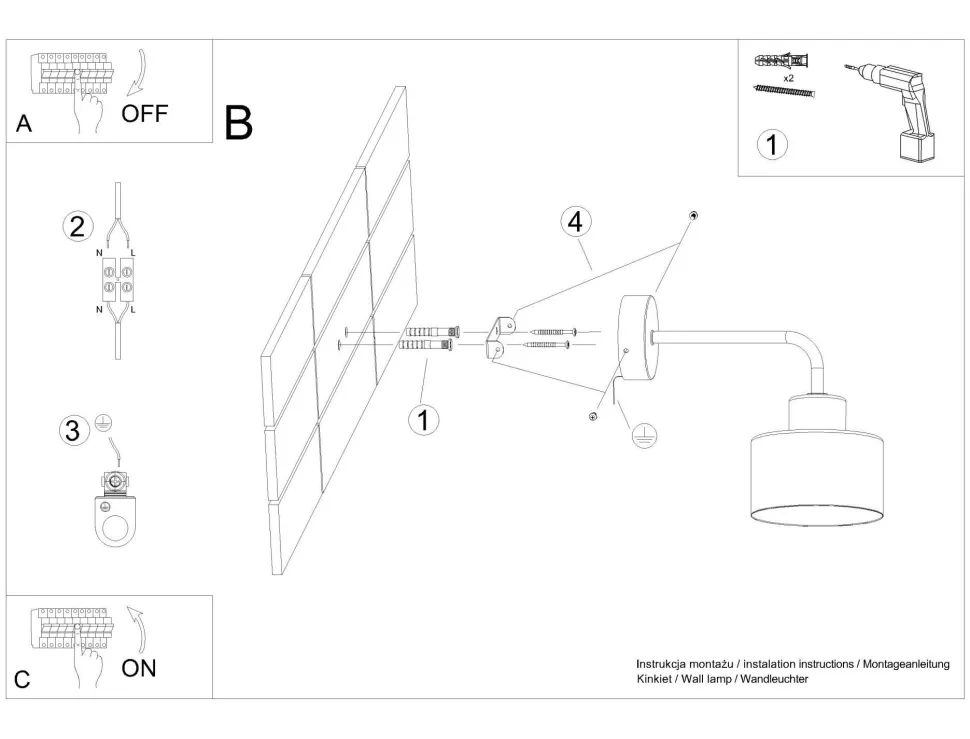 Wandlampe Retro Metall Schwarz für E27 innen TISA