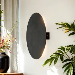 Wandlampe rund flach Ø 20 cm Modern Metall Schwarz