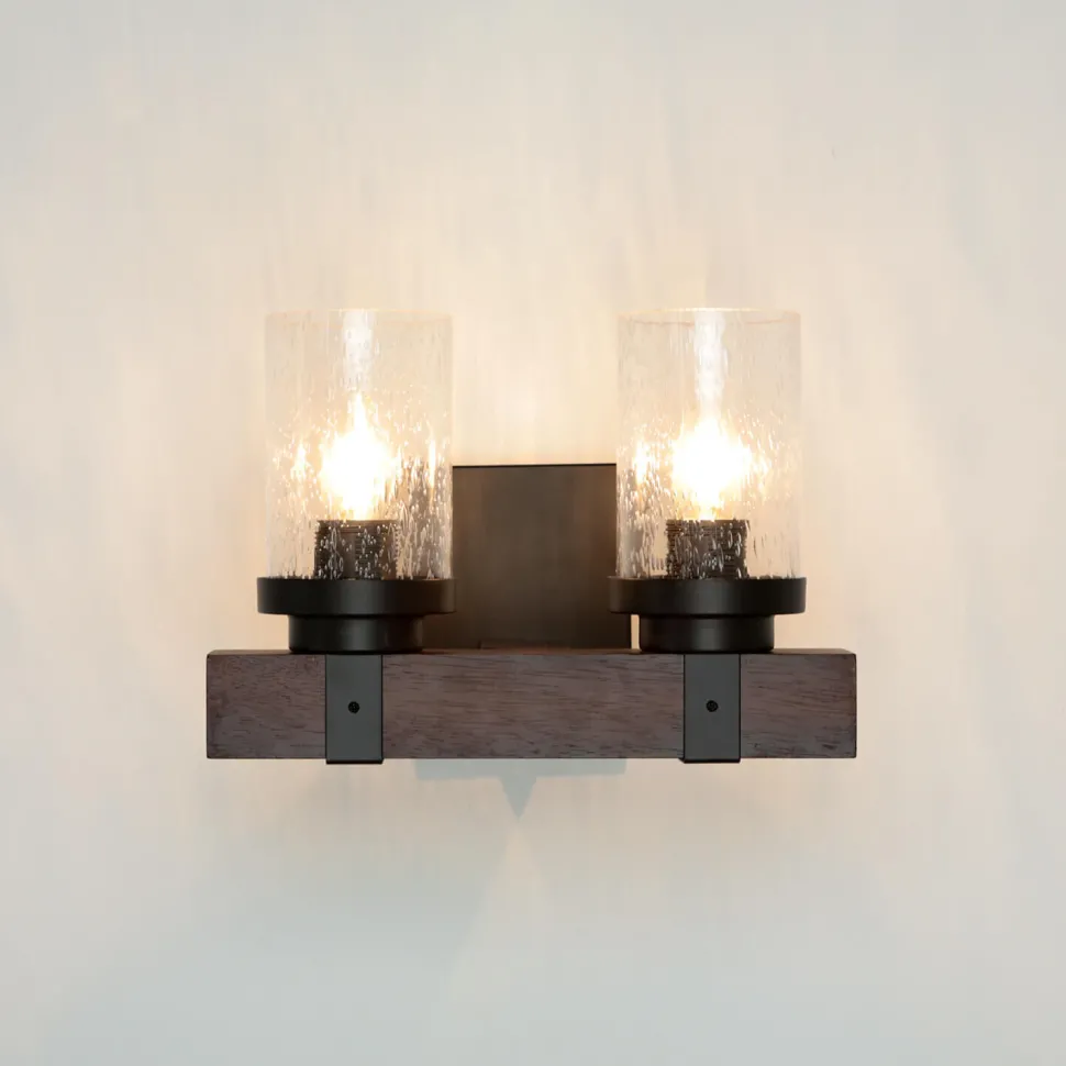 Wandlampe Rustikal B: 31 cm 2x E27 Metall Regenglas