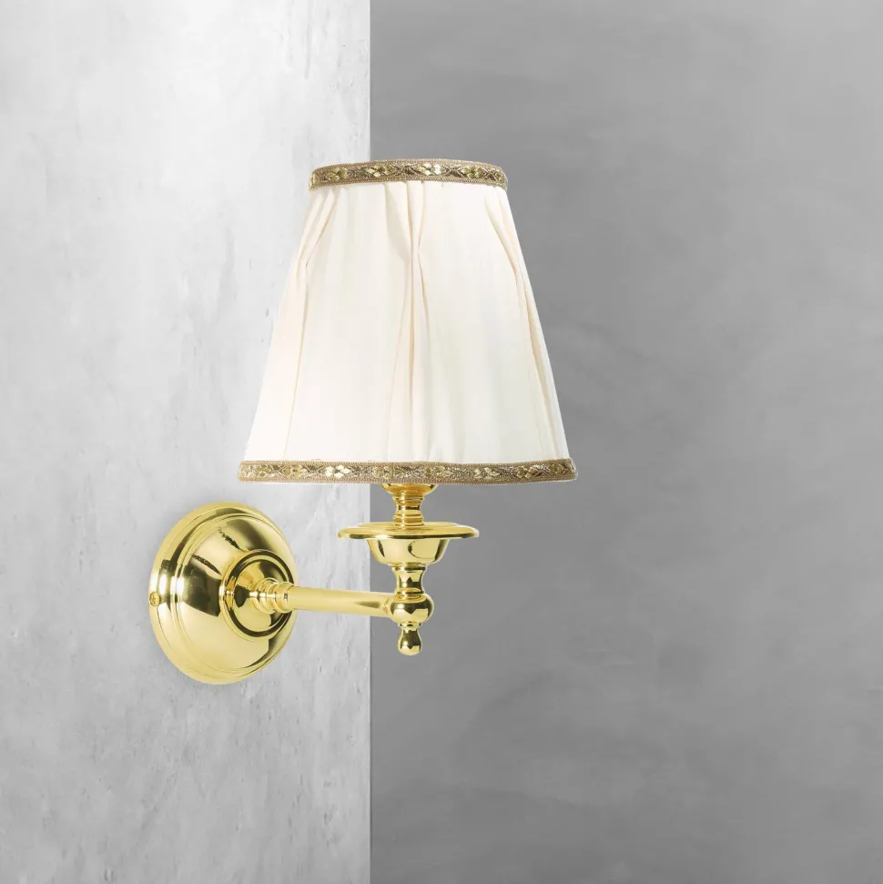 Wandlampe Schlafzimmer H: 26 cm klein Messing Stoff