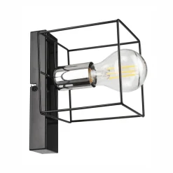 Wandlampe Schwarz Chrom Würfel Metall Draht für E27 B: 13 cm