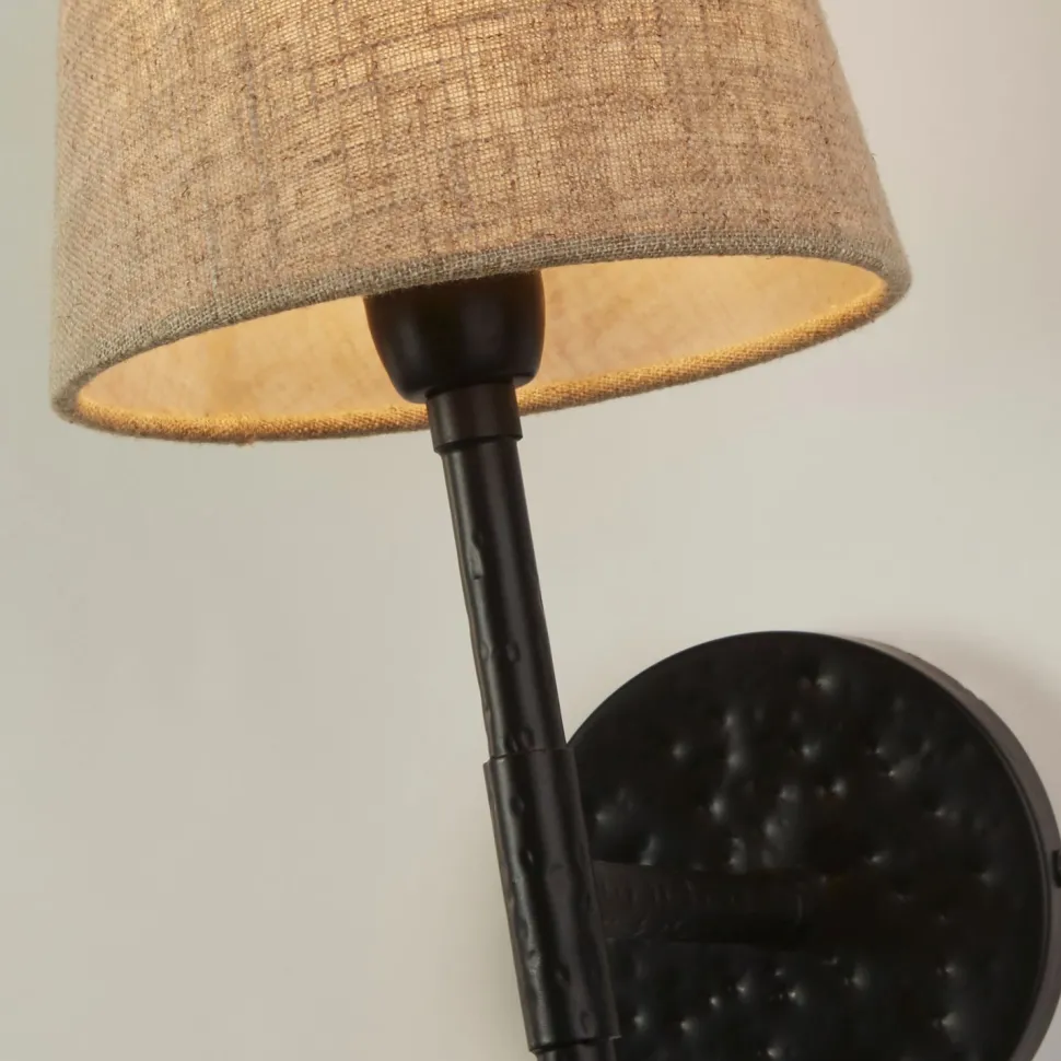 Wandlampe Schwarz Creme H: 43 cm E14 Stoff Metall Rustikal