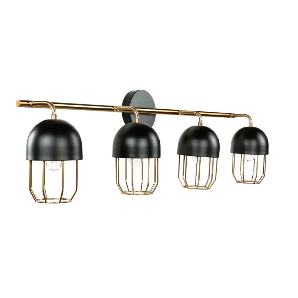 Wandlampe Schwarz Gold groß 4x E14 Metall Loft Design