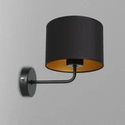 Wandlampe Schwarz Gold Stoff Metall H:23 cm wohnlich