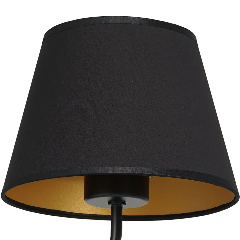 Wandlampe Schwarz Gold Stoffschirm konisch H:23 cm E27