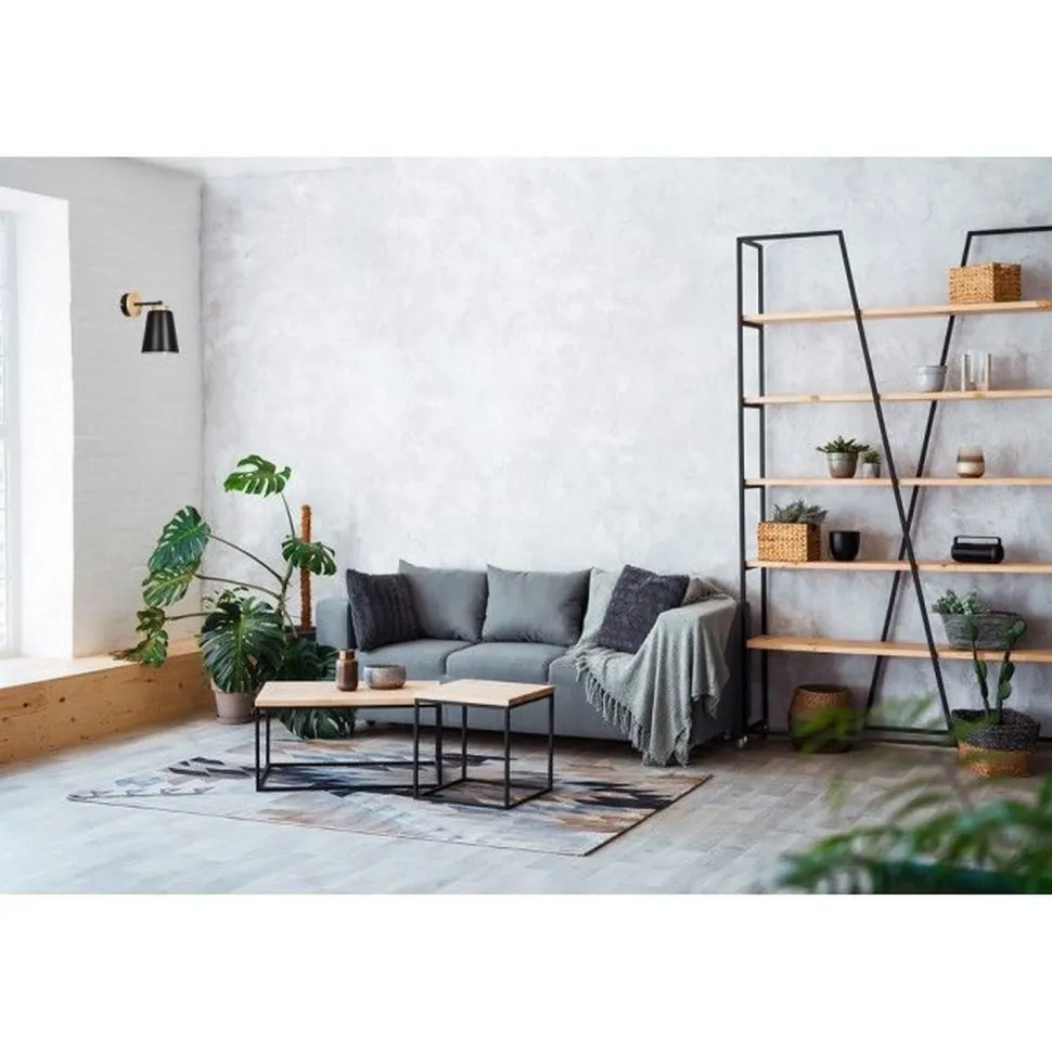 Wandlampe Schwarz Holz Metall Schirm Skandinavisch