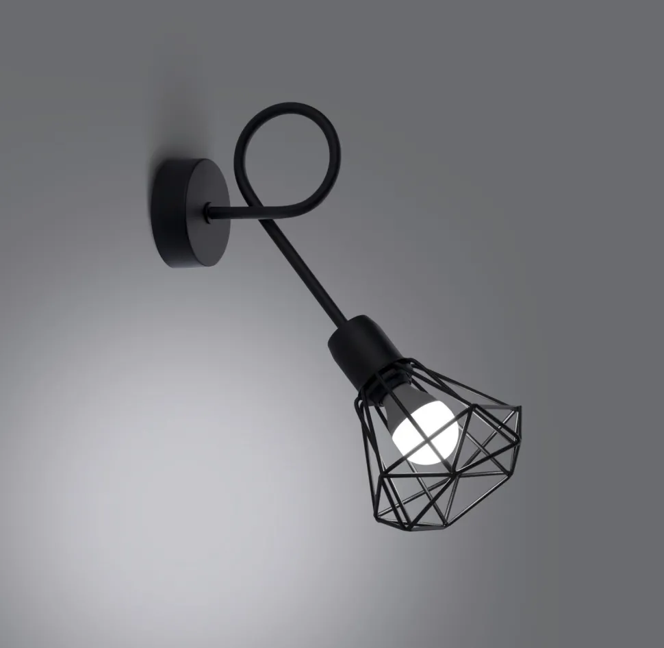 Wandlampe Schwarz lang Retro E27 Käfigschirm BUNA