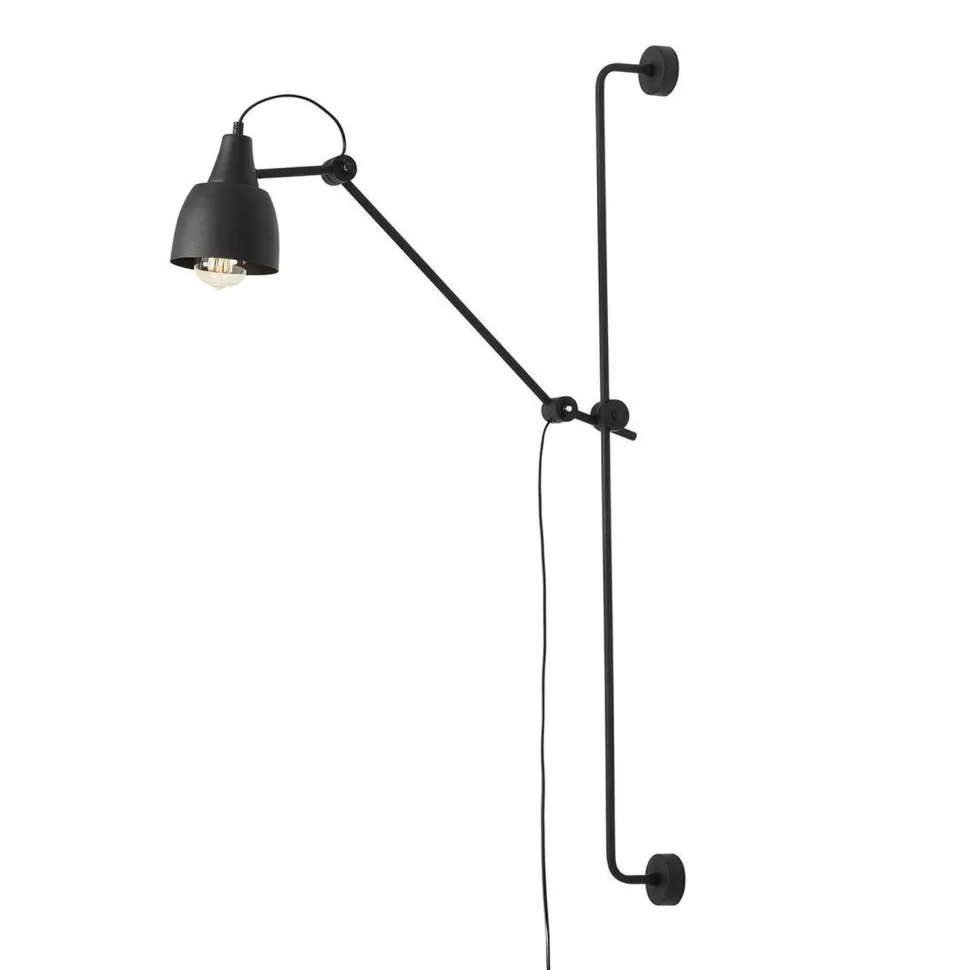 Wandlampe Schwarz Metall mit Schalter E27 H:113 cm