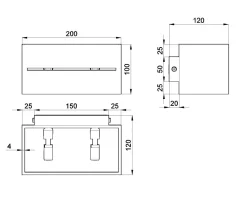 Wandlampe Schwarz Up Down B:20cm Aluminium eckig