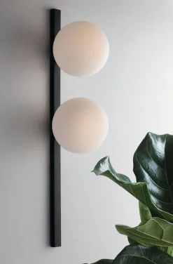 Wandlampe Schwarz Weiß Glaskugel E14 H:60 cm 2-flammig