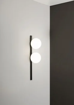 Wandlampe Schwarz Weiß Glaskugel E14 H:60 cm 2-flammig