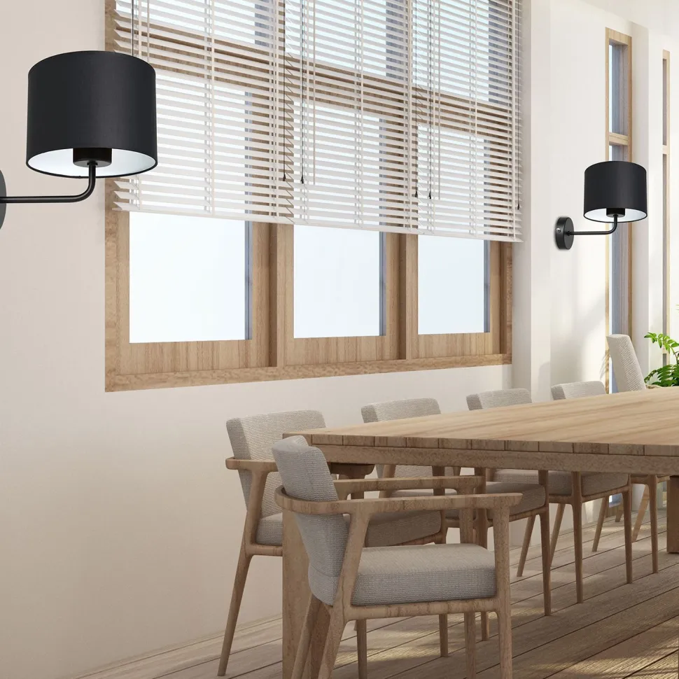 Wandlampe Schwarz Weiß Stoff Metall H:23 cm wohnlich