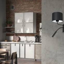 Wandlampe Schwarz Weiß Stoff Lesearm E27 G9 wohnlich