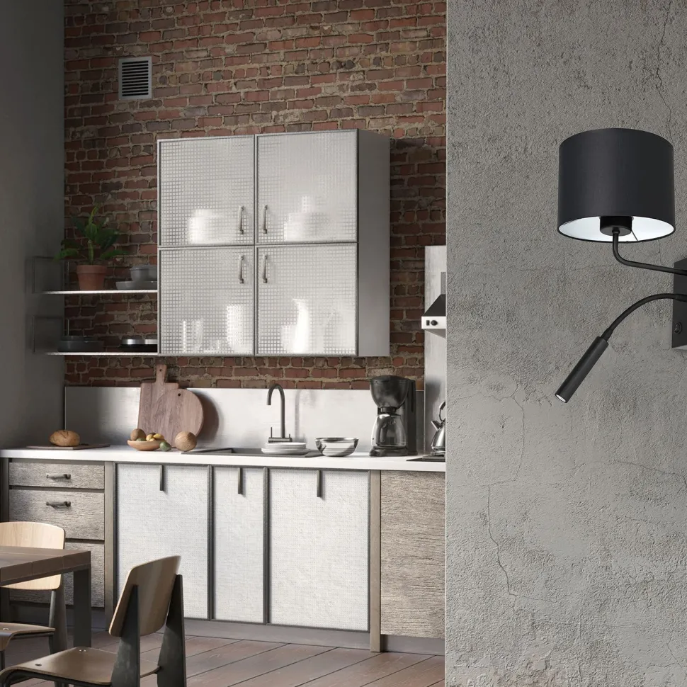 Wandlampe Schwarz Weiß Stoff Lesearm E27 G9 wohnlich